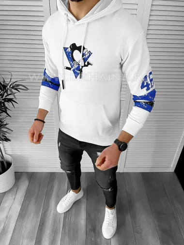 Hanorac barbati slim fit alb cu imprimeu pe spate K130 82-2.1